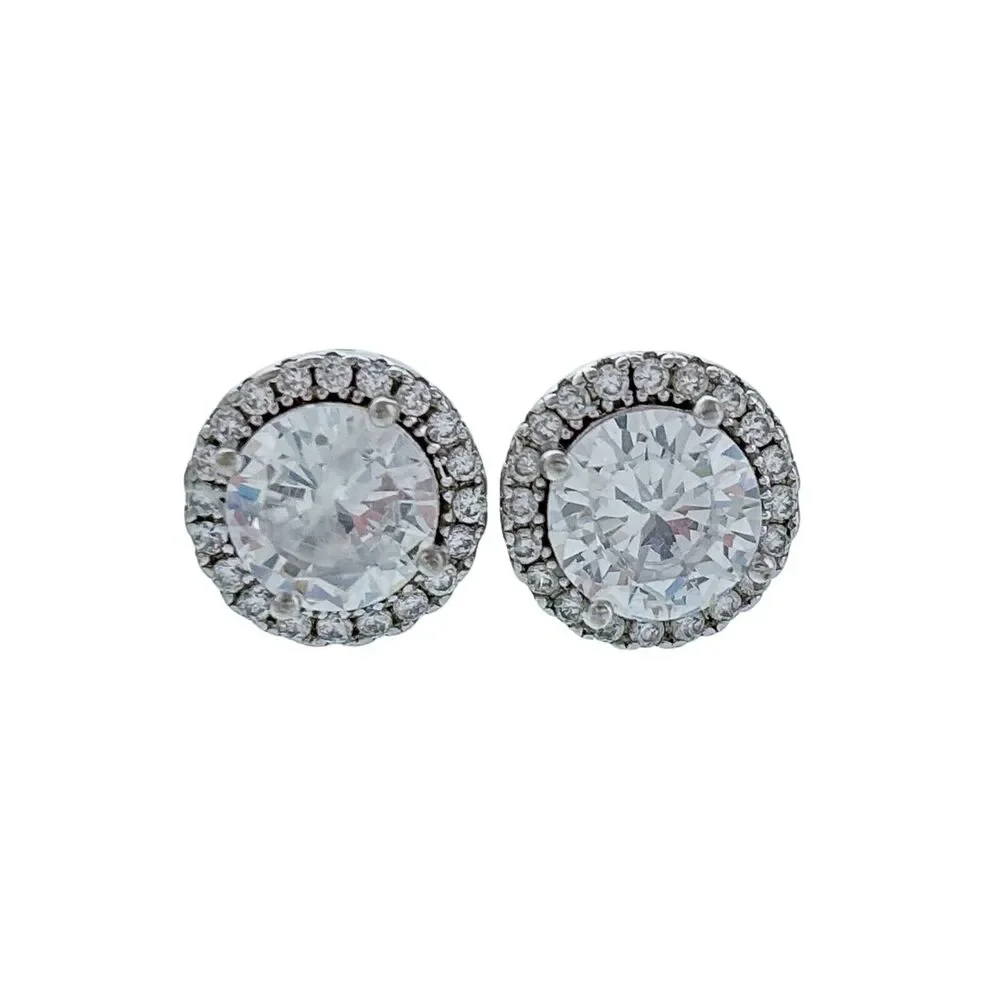 Vintage Sterling Silver Cubic Zirconia Halo Stud Earrings